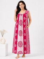Pure Cotton Sleeveless Nighty | Red