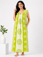 Pure Cotton Sleeveless Nighty | Green