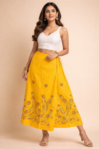 Ladies Cotton Stitched Wrapper Skirt| Yellow