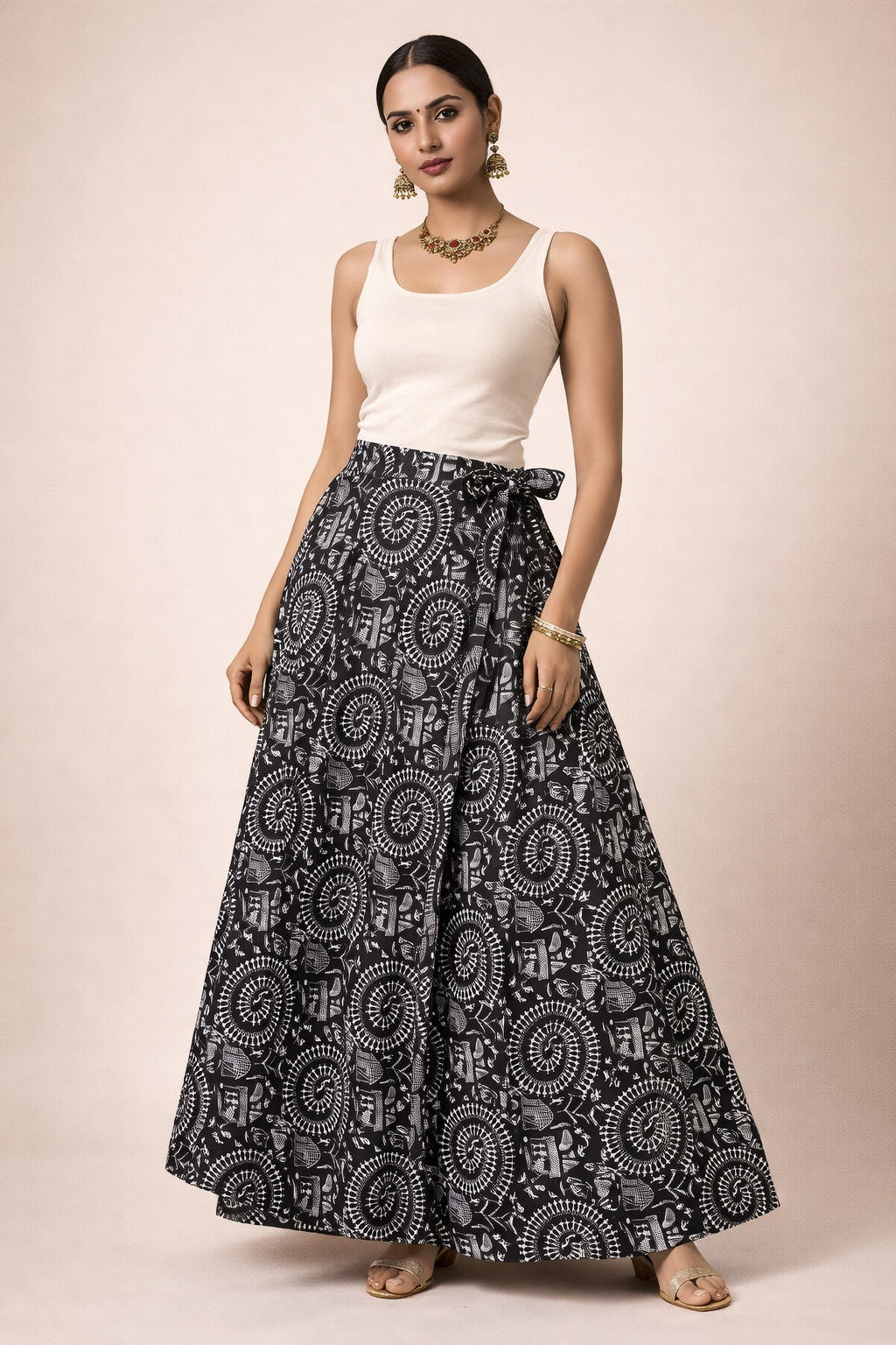 Ladies Cotton Printed Wrapper Skirt| Black