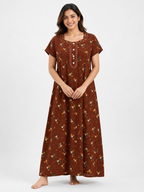 Pure Cotton Half Sleeve Allen Cut Nighty | Brown