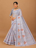Pure Cotton Stitch work Saree| Grey