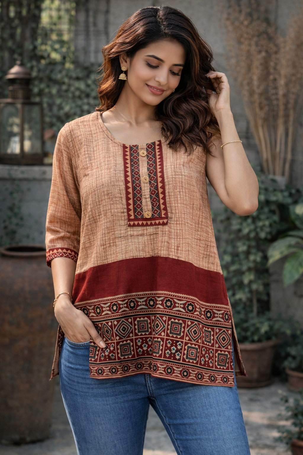 XXL SIZE |COTTON SHORT AJRAK KURTI | Red