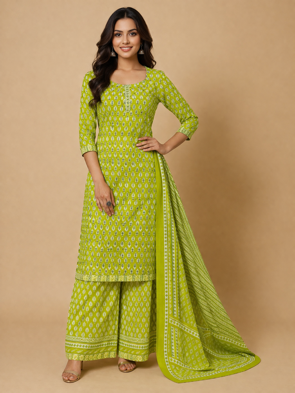 XL SIZE| Budget Cotton 3 Pieces Printed  Kurti/Salwar Suit| Green