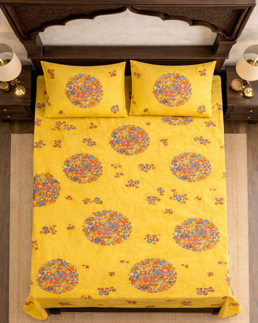 SUPER SATAN| 9x9' Premium Sateen Cotton King Bedsheet|YELLOW