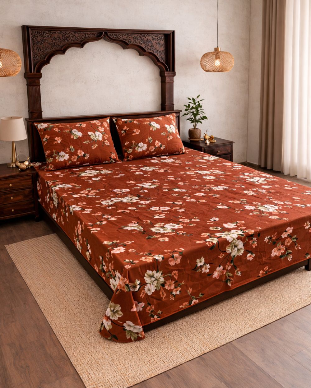 SUPER SATAN| 9x9' Premium Sateen Cotton King Bedsheet| Brown