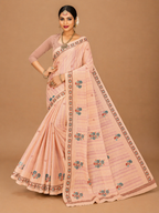 Pure Cotton Stitch work Saree| Peach