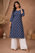 XXL Size| Basic Cotton Printed Kurti | Blue