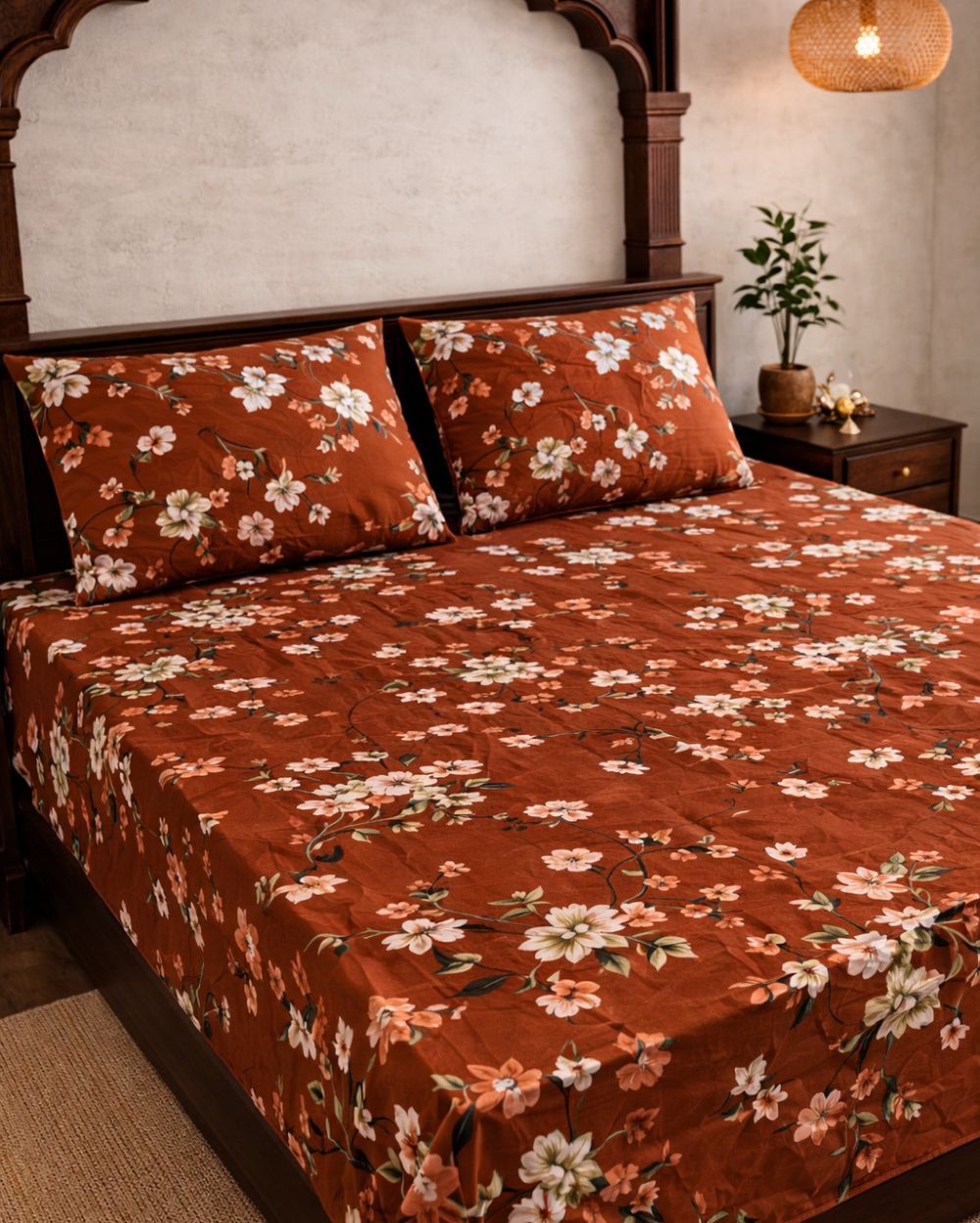 SUPER SATAN| 9x9' Premium Sateen Cotton King Bedsheet| Brown