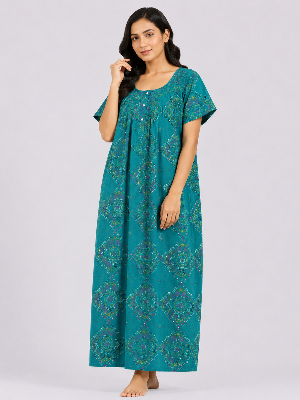 XXL Size | Pure Cotton Half Sleeve Nighty | Green