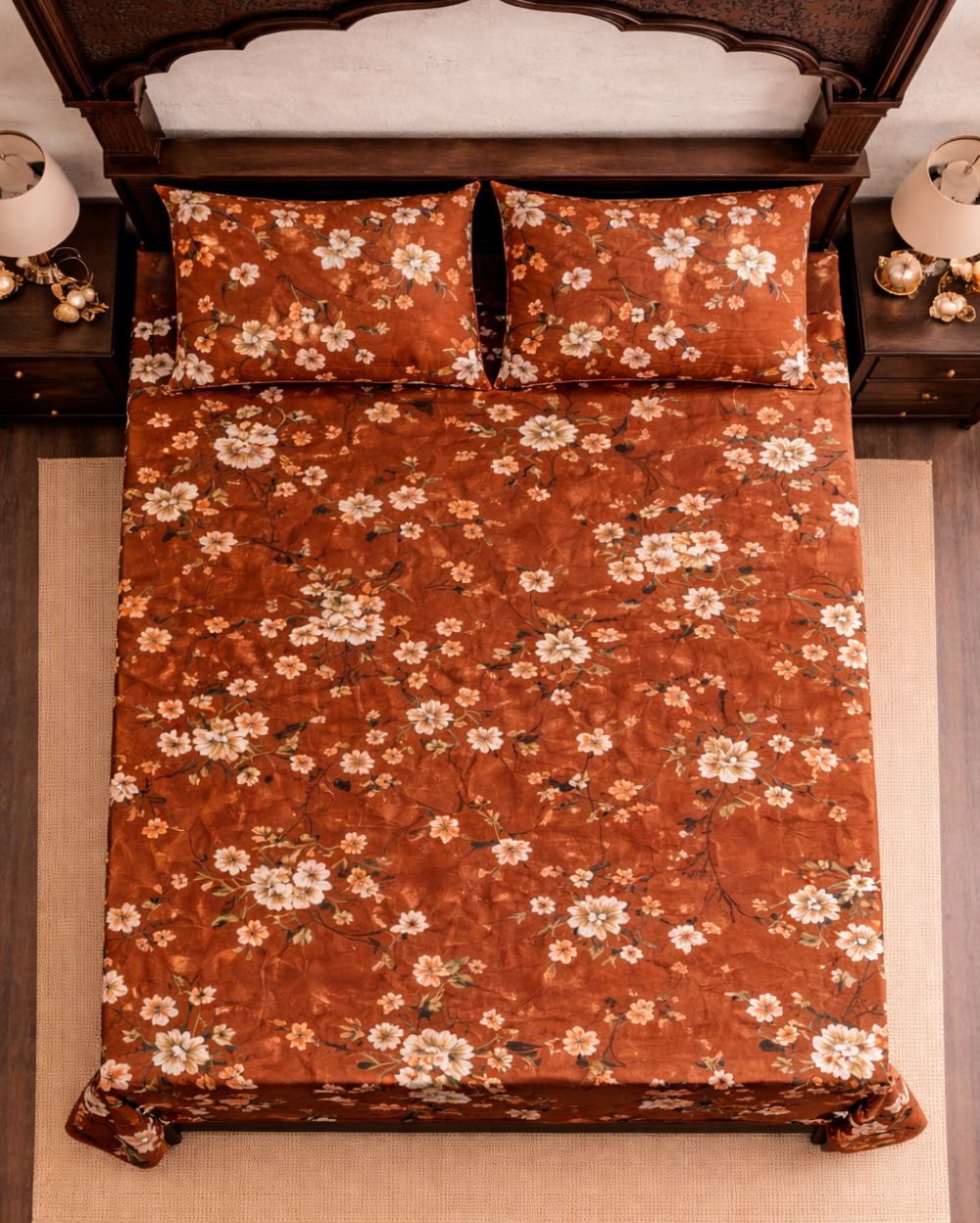 SUPER SATAN| 9x9' Premium Sateen Cotton King Bedsheet| Brown