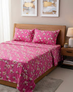 Medium| Pure Cotton Double Sheet Set (5ft x 7ft) + 2 Pillow Covers |Pink