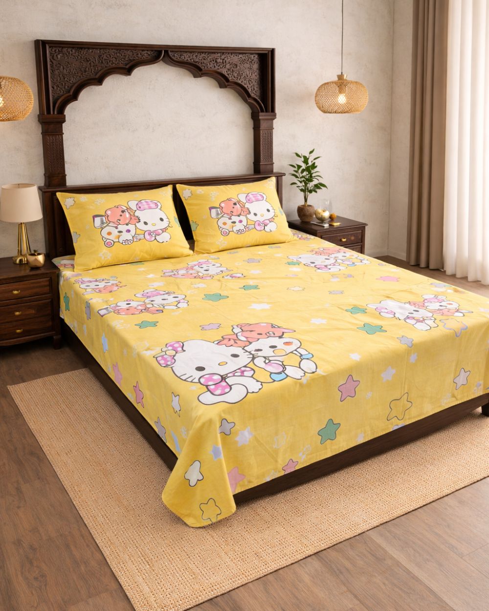 SATAN| Premium Sateen Cotton King Sheet Set (7.5 x 9 ft) |Yellow