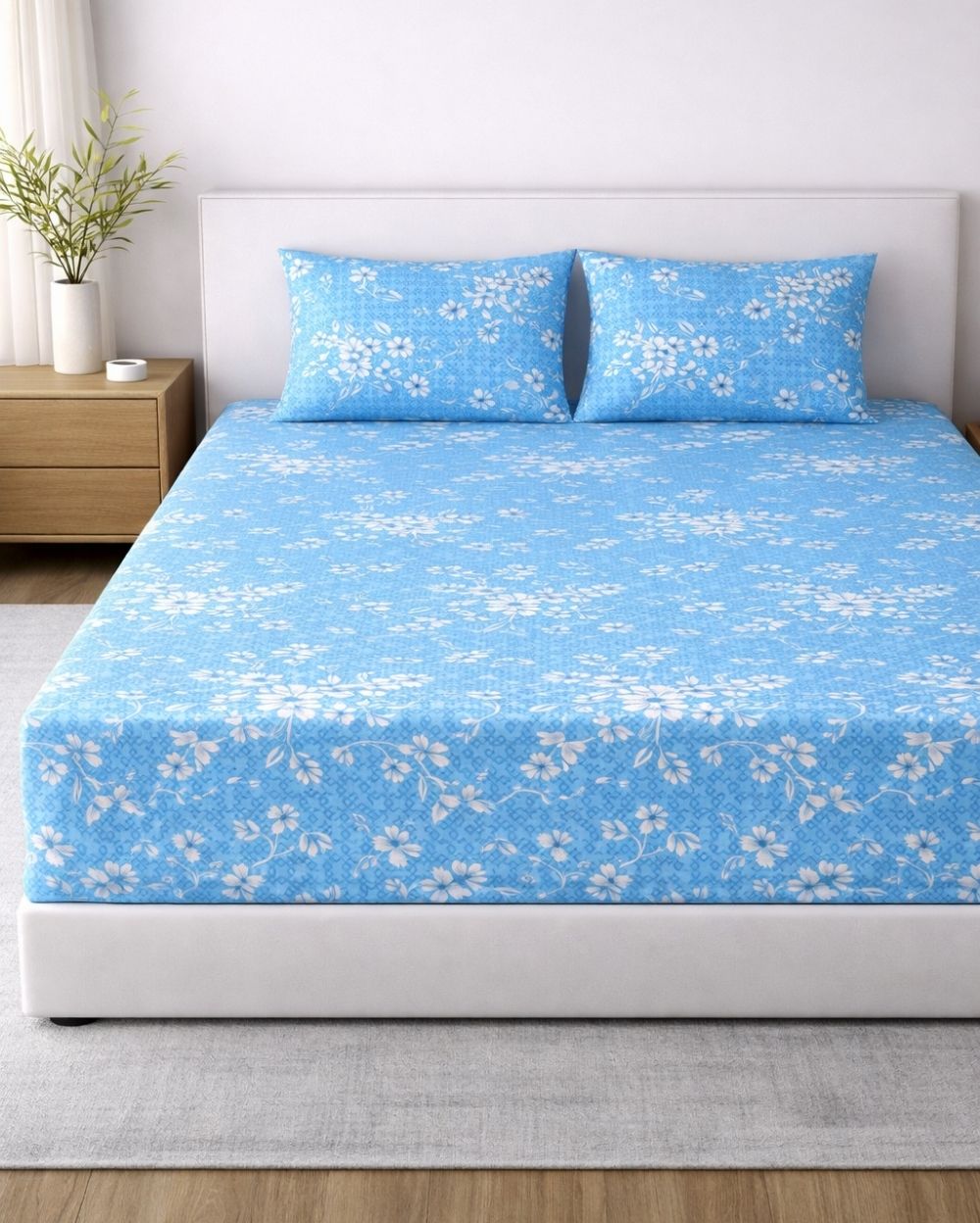 Sunflower (7x9ft)| Pure Cotton King Bedsheet - Blue