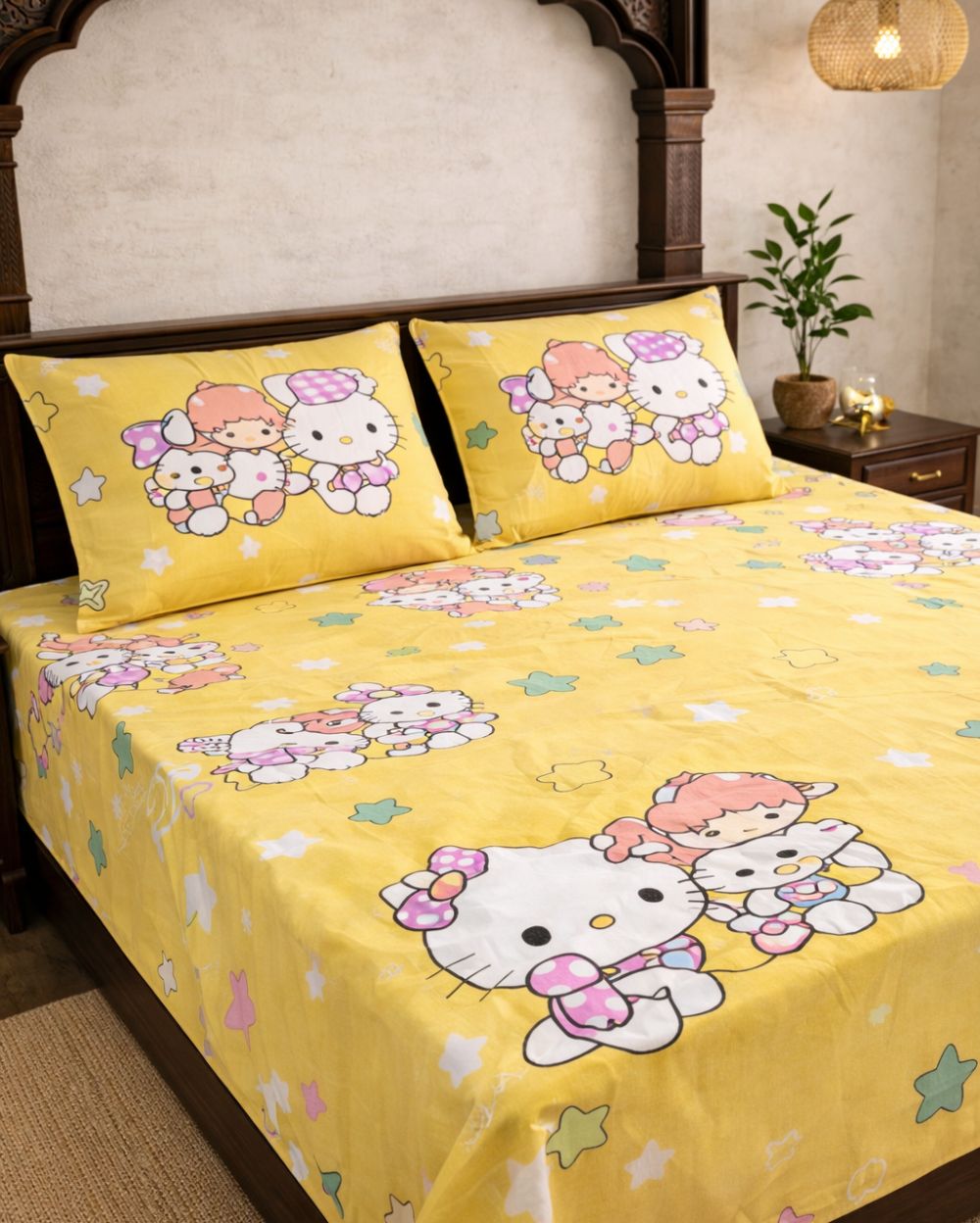 SATAN| Premium Sateen Cotton King Sheet Set (7.5 x 9 ft) |Yellow