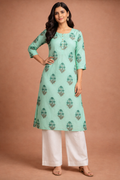 XL Size| Rayon Printed Kurti | Teal blue