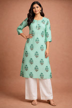 XL Size| Rayon Printed Kurti | Teal blue