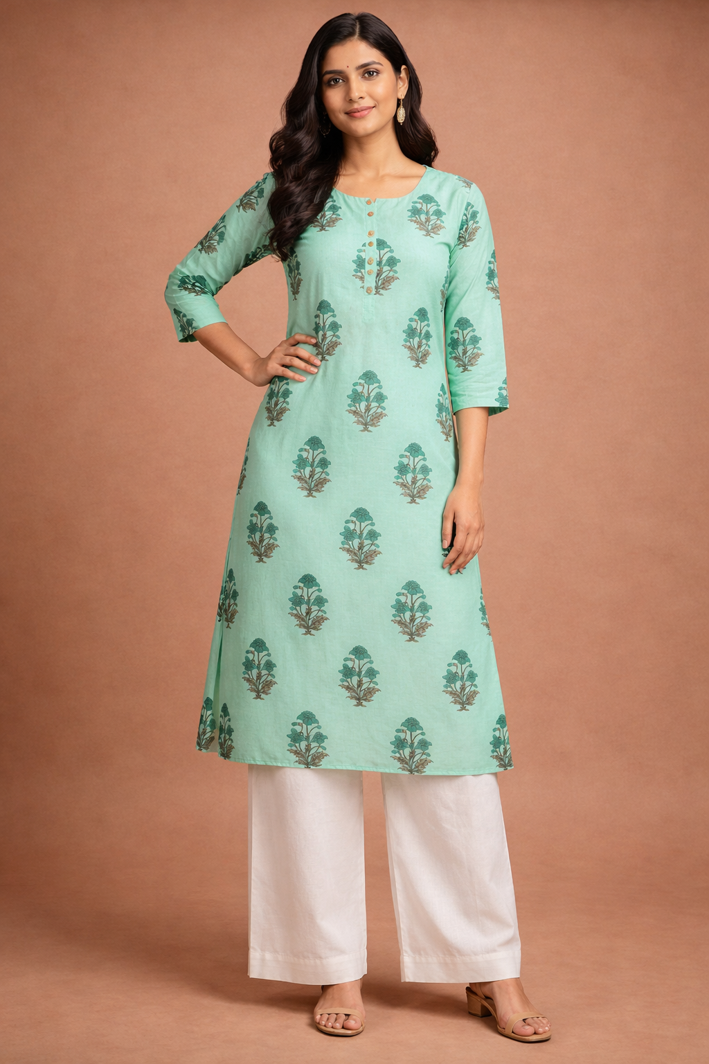 XL Size| Rayon Printed Kurti | Teal blue