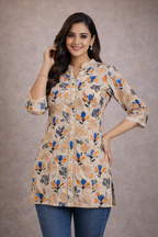 XL SIZE |PURE COTTON SHORT PRINTED KURTI | PEACH