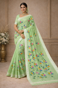 Hand Print Resham Kota Saree| Green