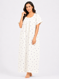 Pure Cotton Half Sleeve Nighty | White