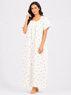 Pure Cotton Half Sleeve Nighty | White