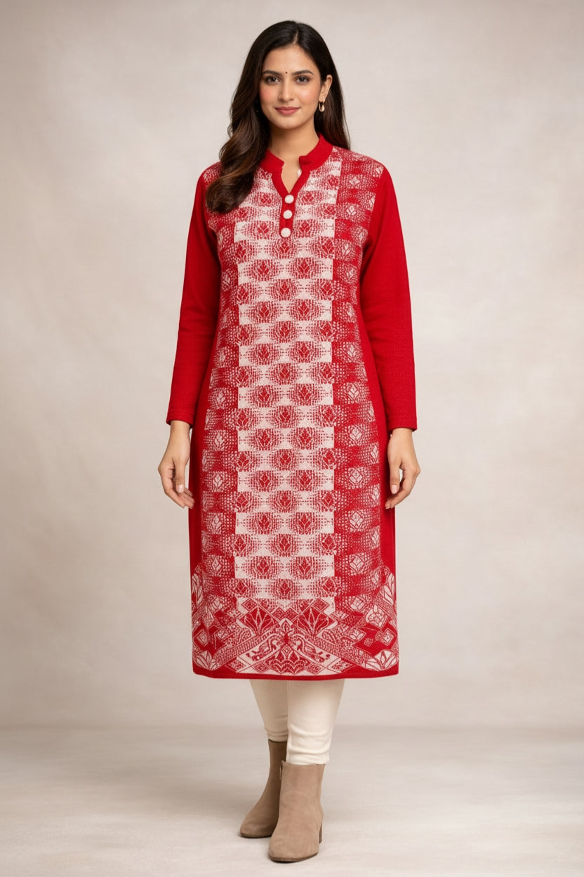 Free Size| Premium Woolen Kurti| Red