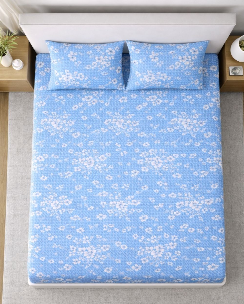 Sunflower (7x9ft)| Pure Cotton King Bedsheet - Blue