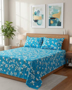 Medium| Pure Cotton Double Sheet Set (5ft x 7ft) + 2 Pillow Covers |Blue