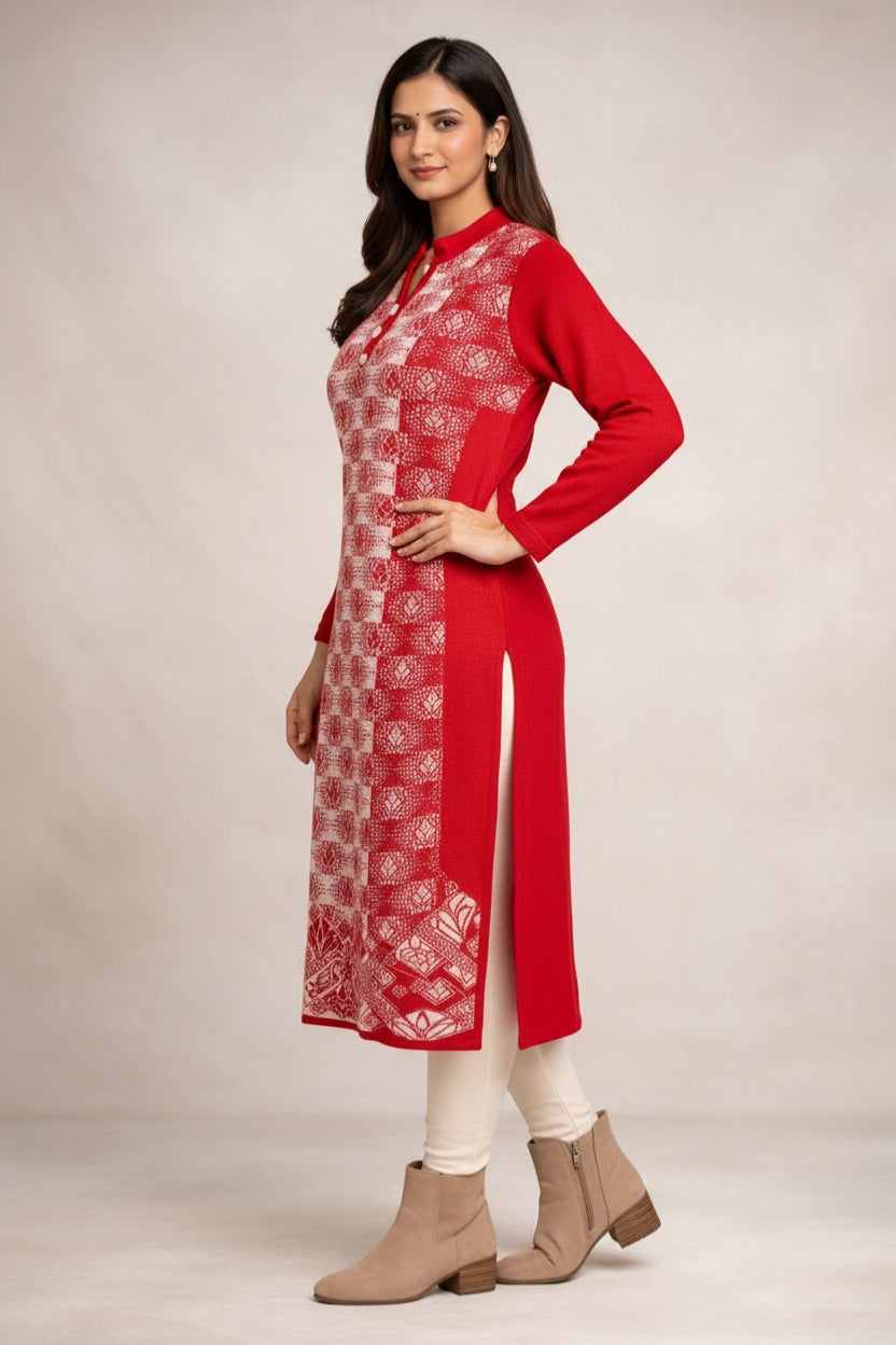 Free Size| Premium Woolen Kurti| Red