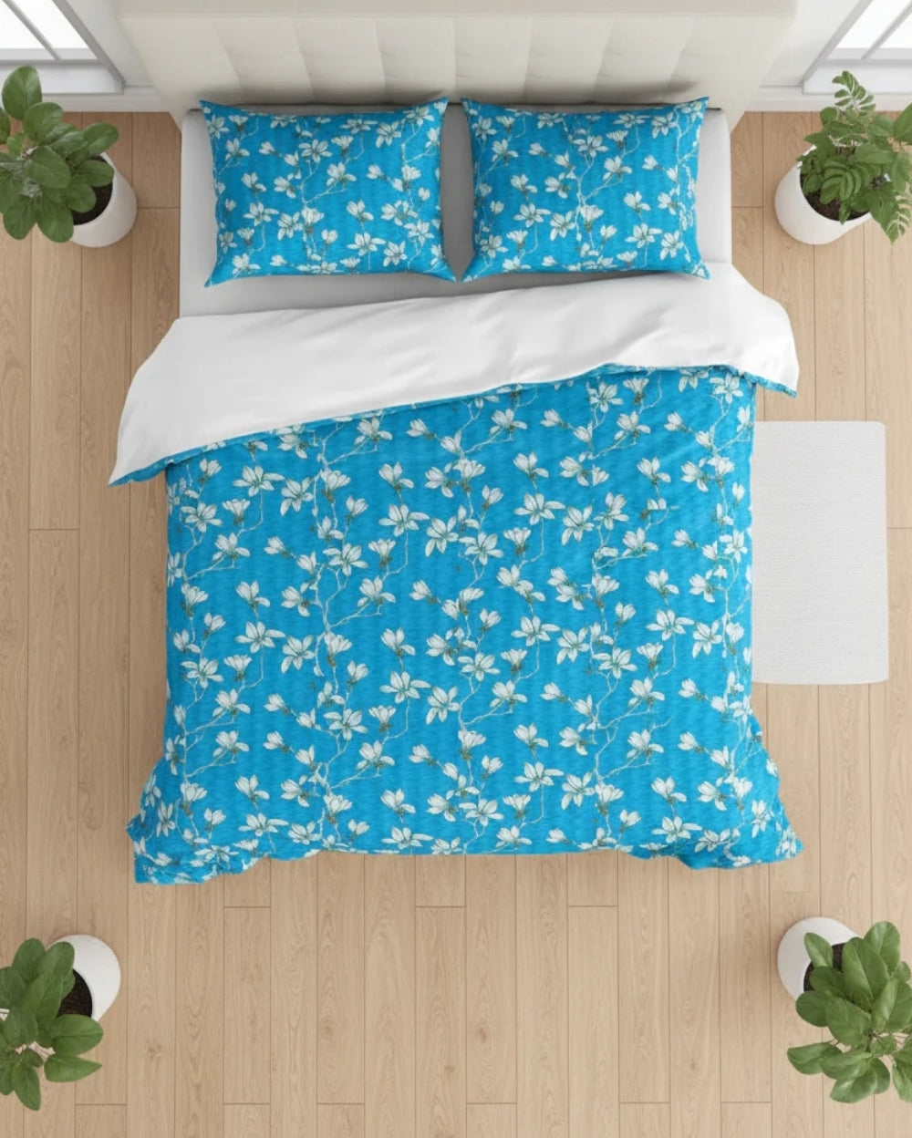 Medium| Pure Cotton Double Sheet Set (5ft x 7ft) + 2 Pillow Covers |Blue