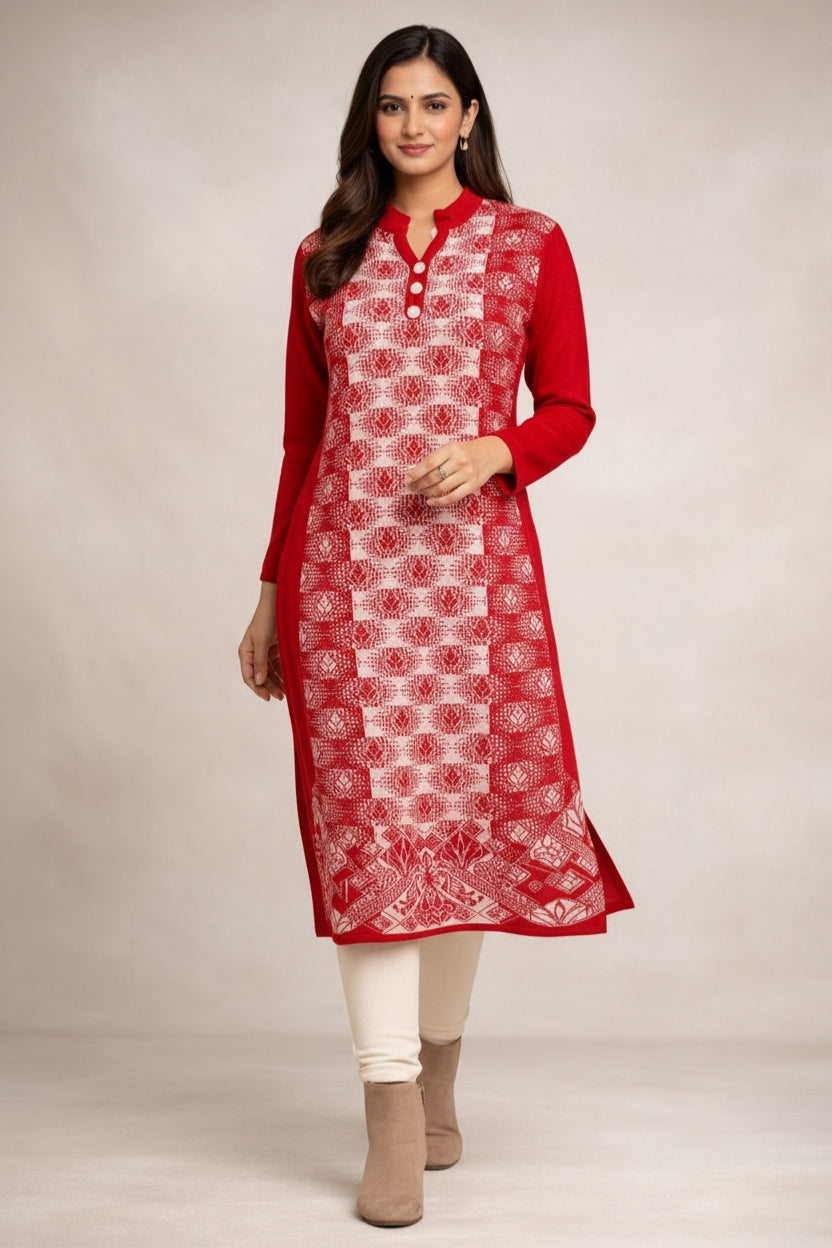 Free Size| Premium Woolen Kurti| Red