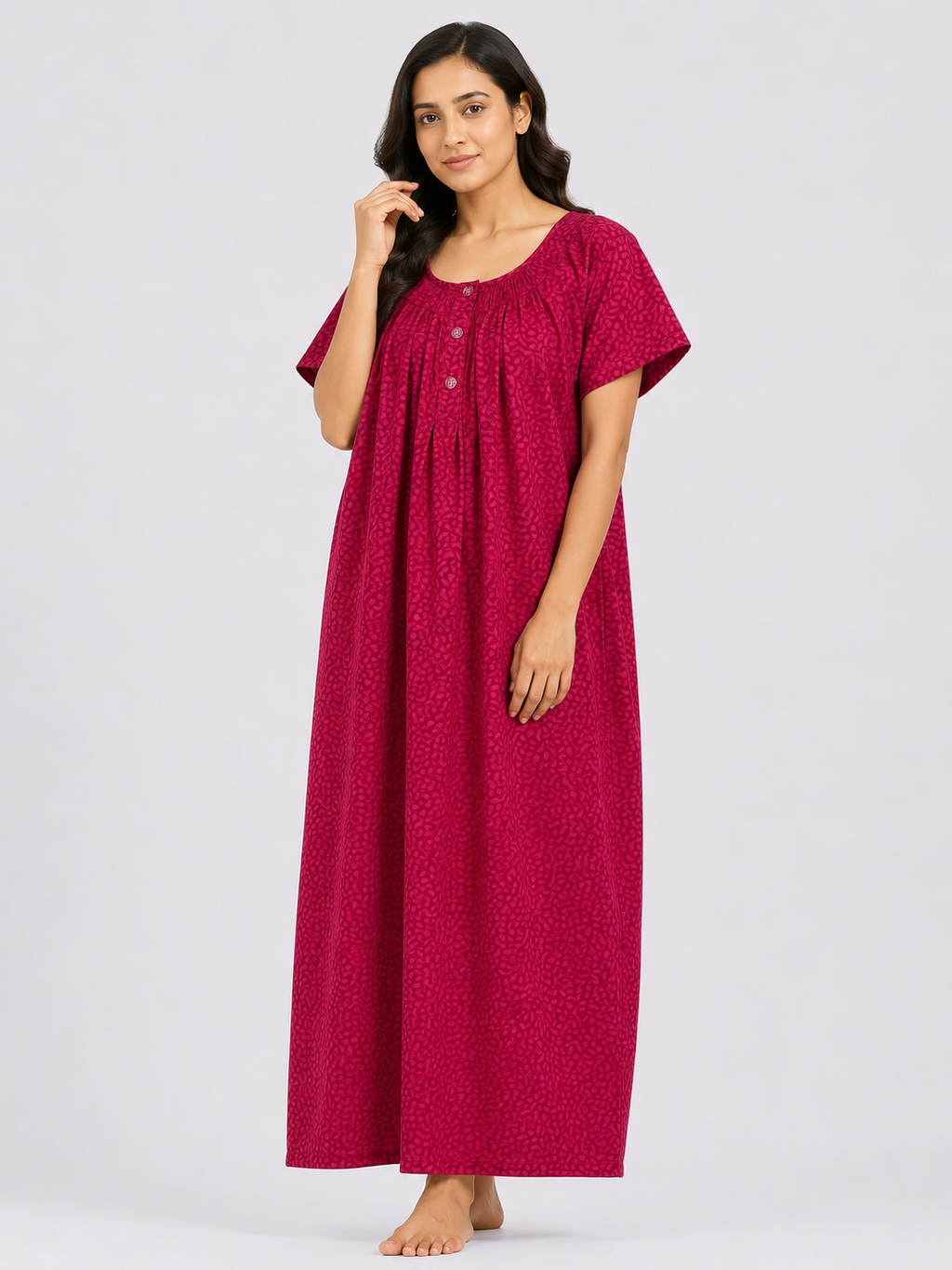Pure Cotton Half Sleeve Nighty | Red