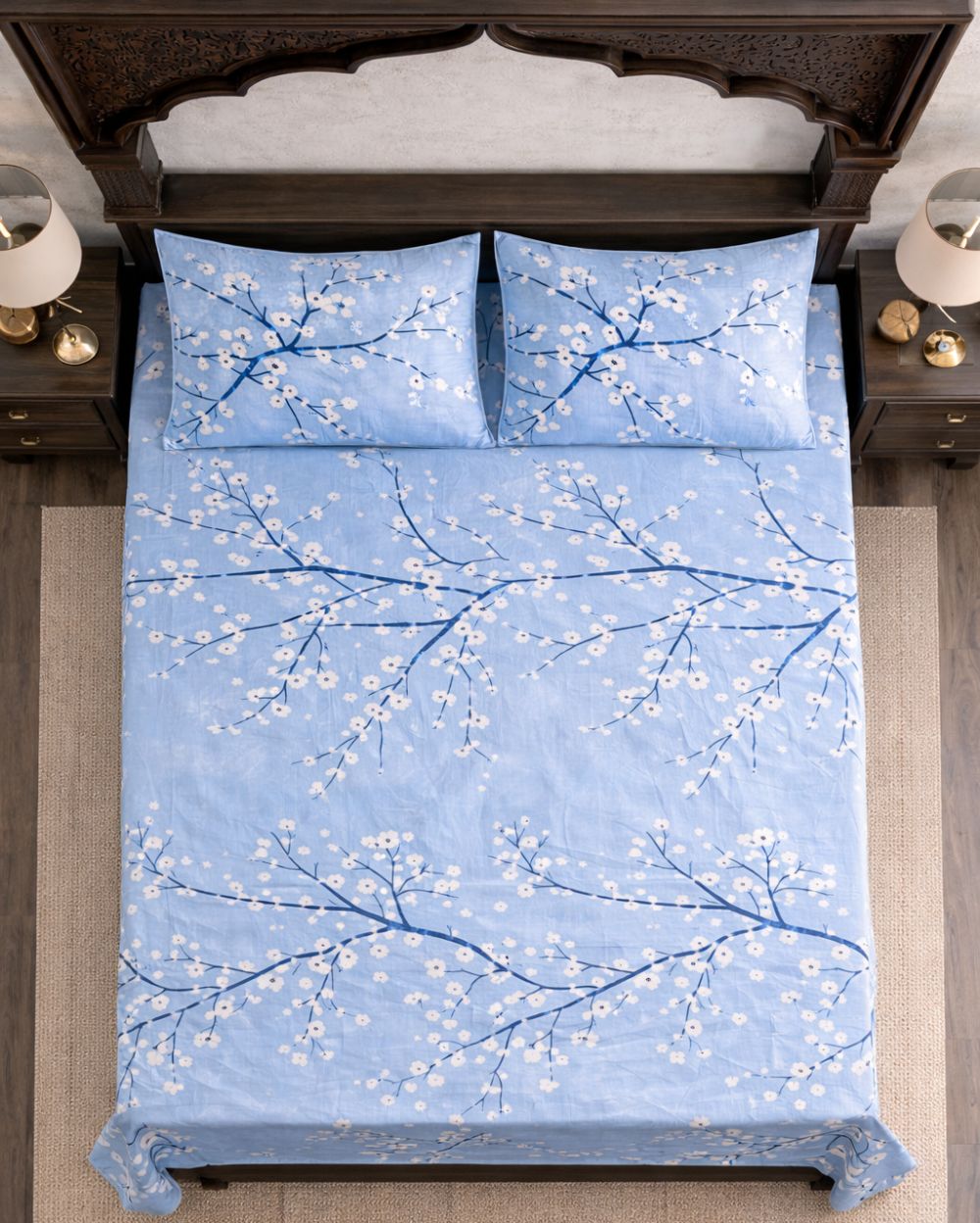 SATAN| Premium Sateen Cotton King Sheet Set (7.5 x 9 ft) |Sky Blue