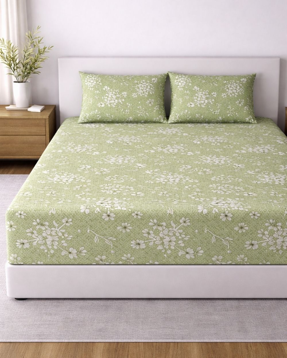 Sunflower (7x9ft)| Pure Cotton King Bedsheet - Pesta Green