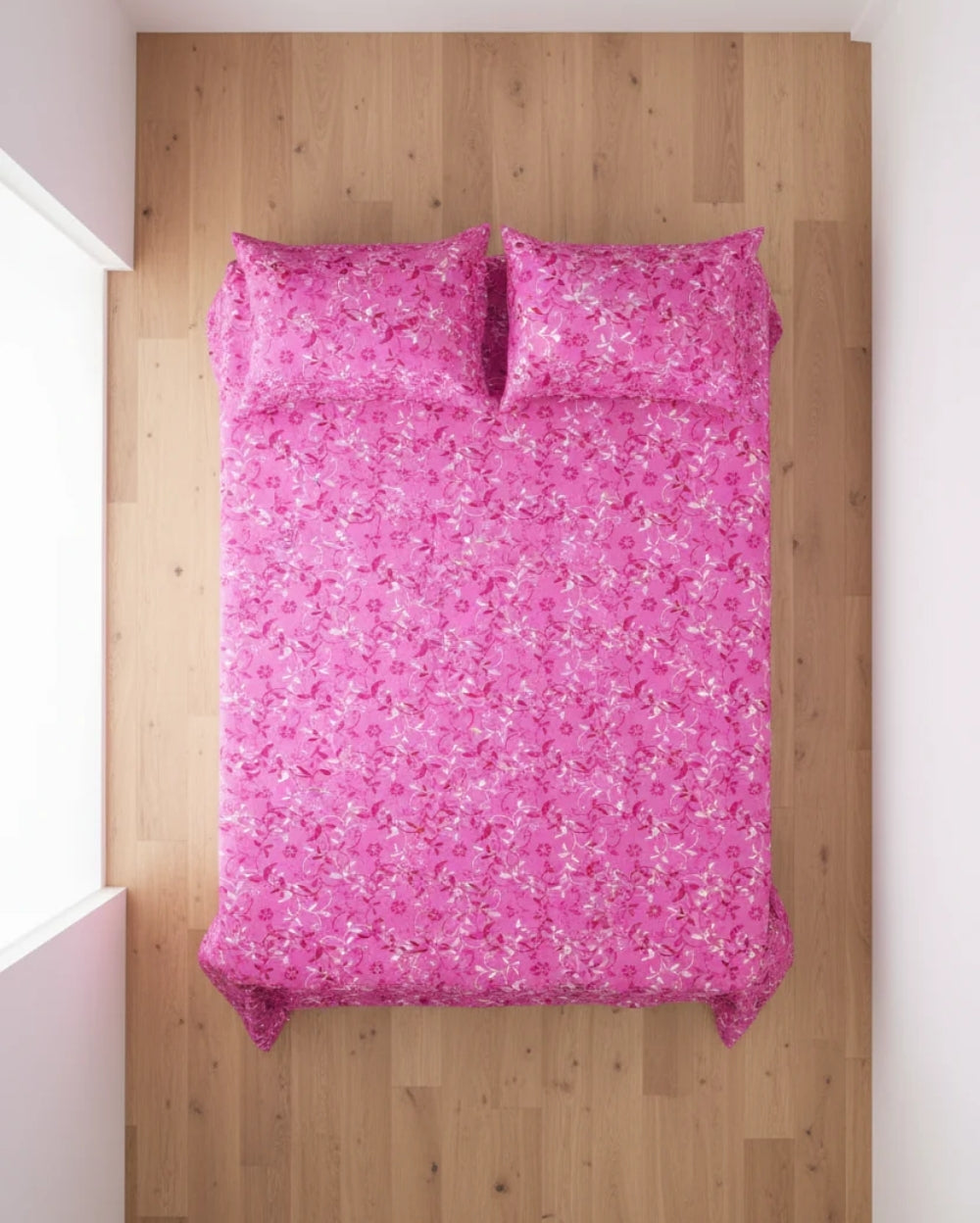 Medium| Pure Cotton Double Sheet Set (5ft x 7ft) + 2 Pillow Covers |Pink