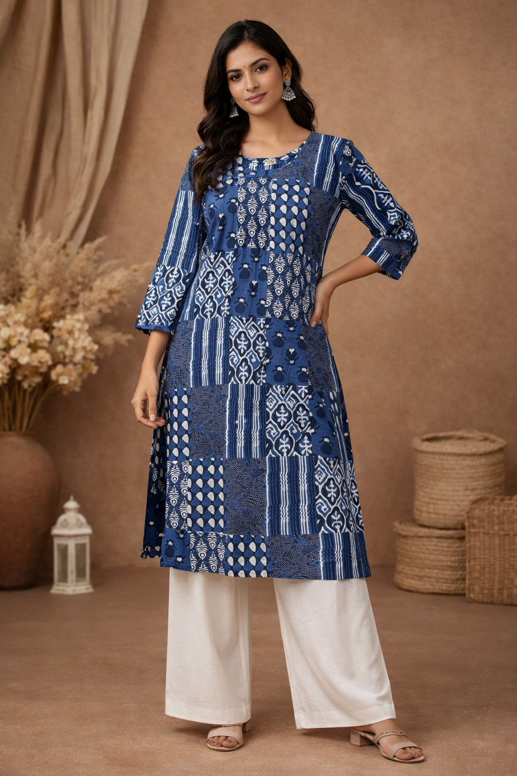 3XL Size| Basic Cotton Printed Kurti | Blue