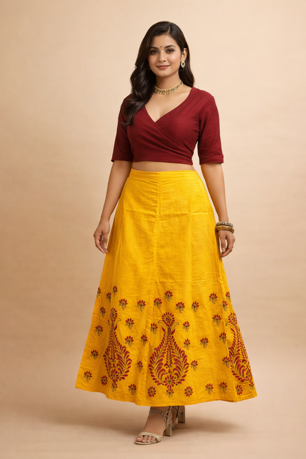 Ladies Cotton Stitched Wrapper Skirt| Yellow