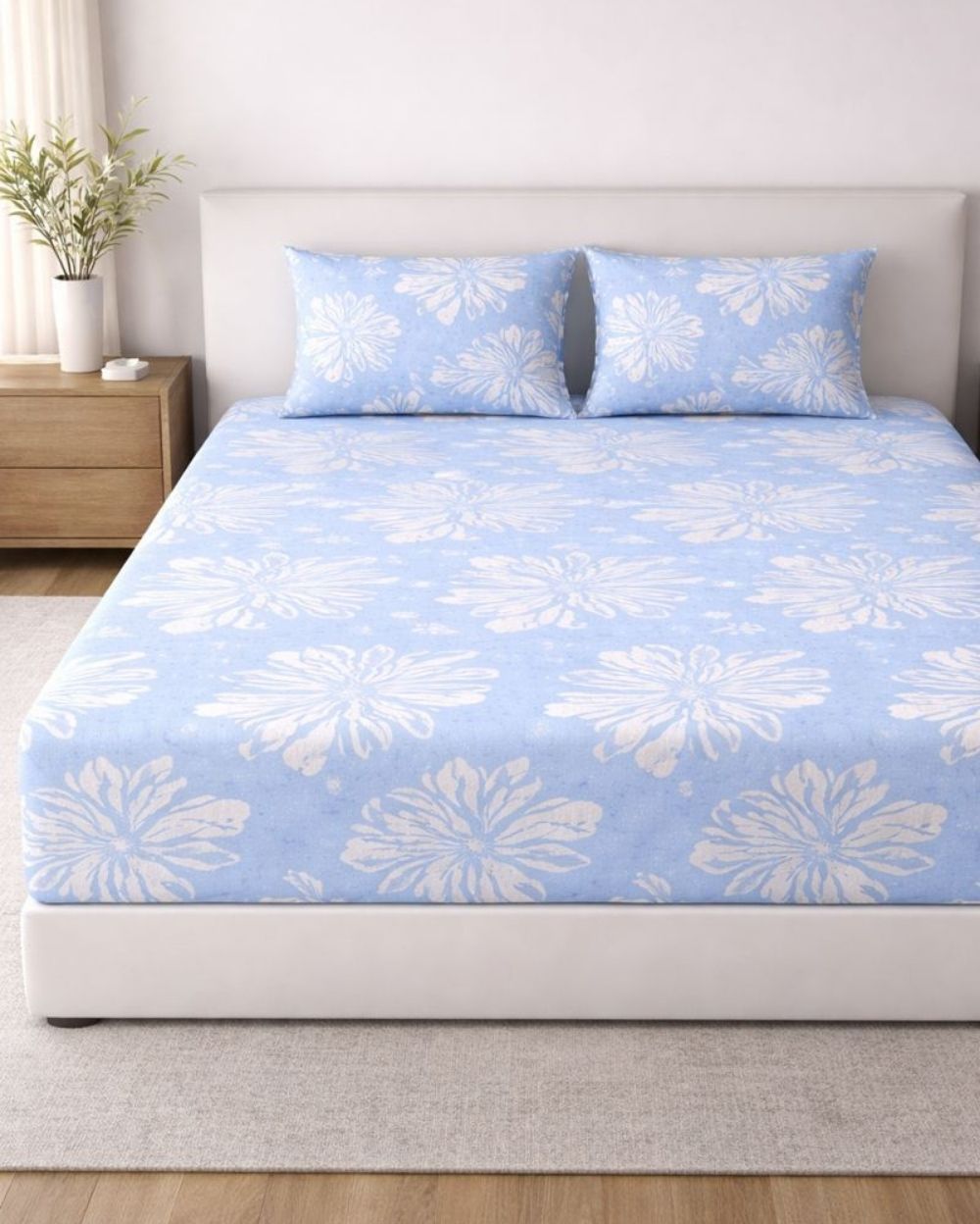 Sunflower (7x9ft)| Pure Cotton King Bedsheet - Sky Blue