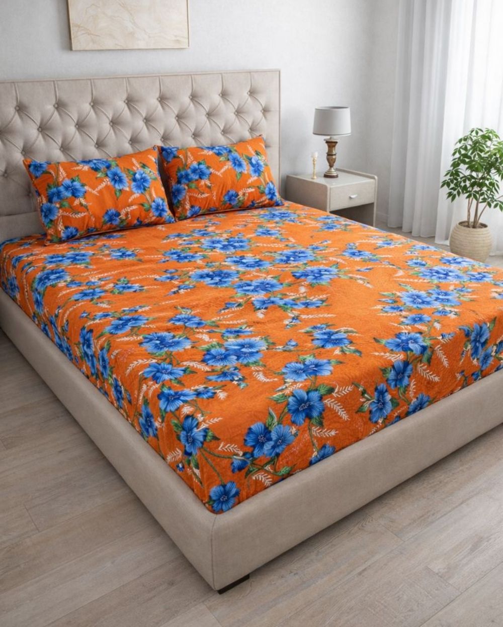 Priya| Budget Cotton Queen Sheet Set (6ft x 7ft)|Orange