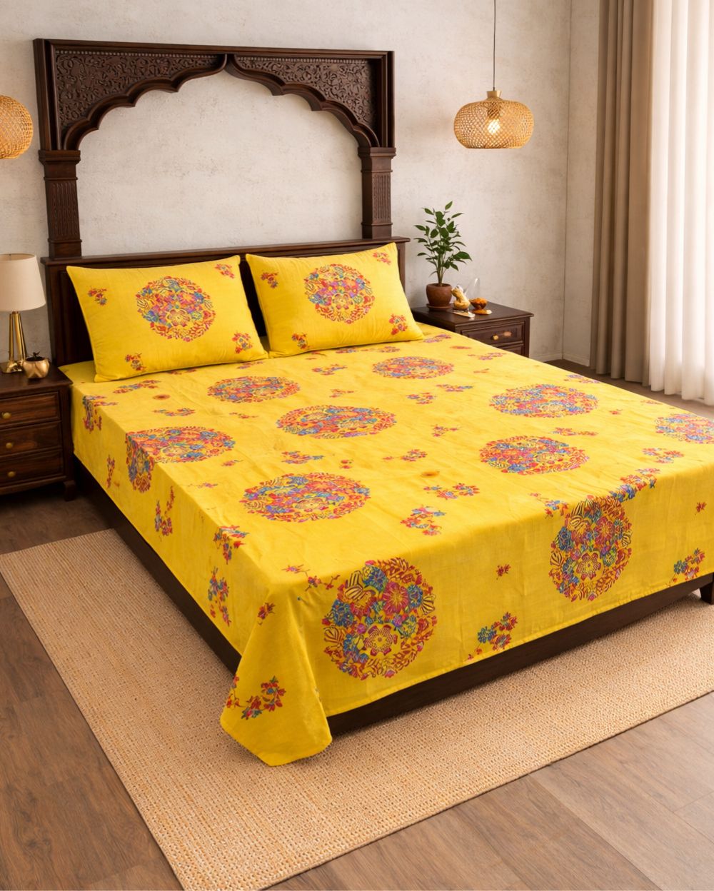 SUPER SATAN| 9x9' Premium Sateen Cotton King Bedsheet|YELLOW