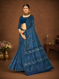 Pure Cotton Stitch work Saree| Blue