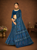 Pure Cotton Stitch work Saree| Blue
