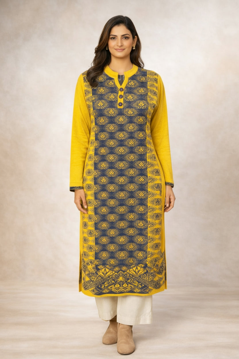 Free Size| Premium Woolen Kurti| Yellow