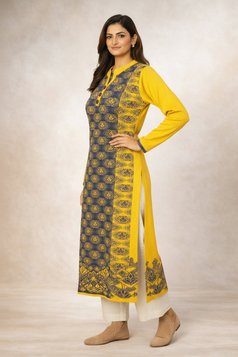 Free Size| Premium Woolen Kurti| Yellow