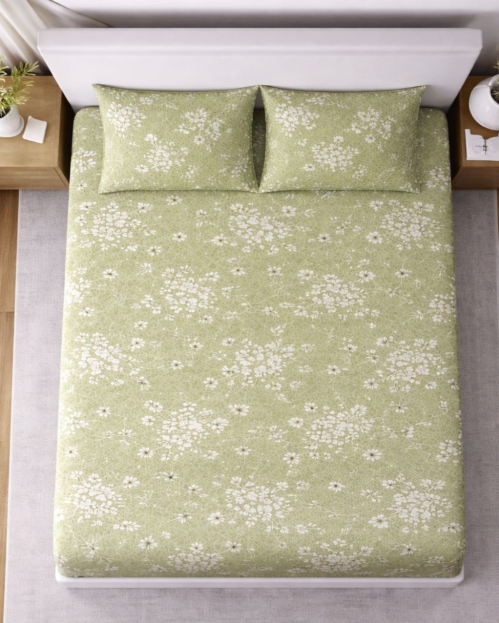Sunflower (7x9ft)| Pure Cotton King Bedsheet - Pesta Green