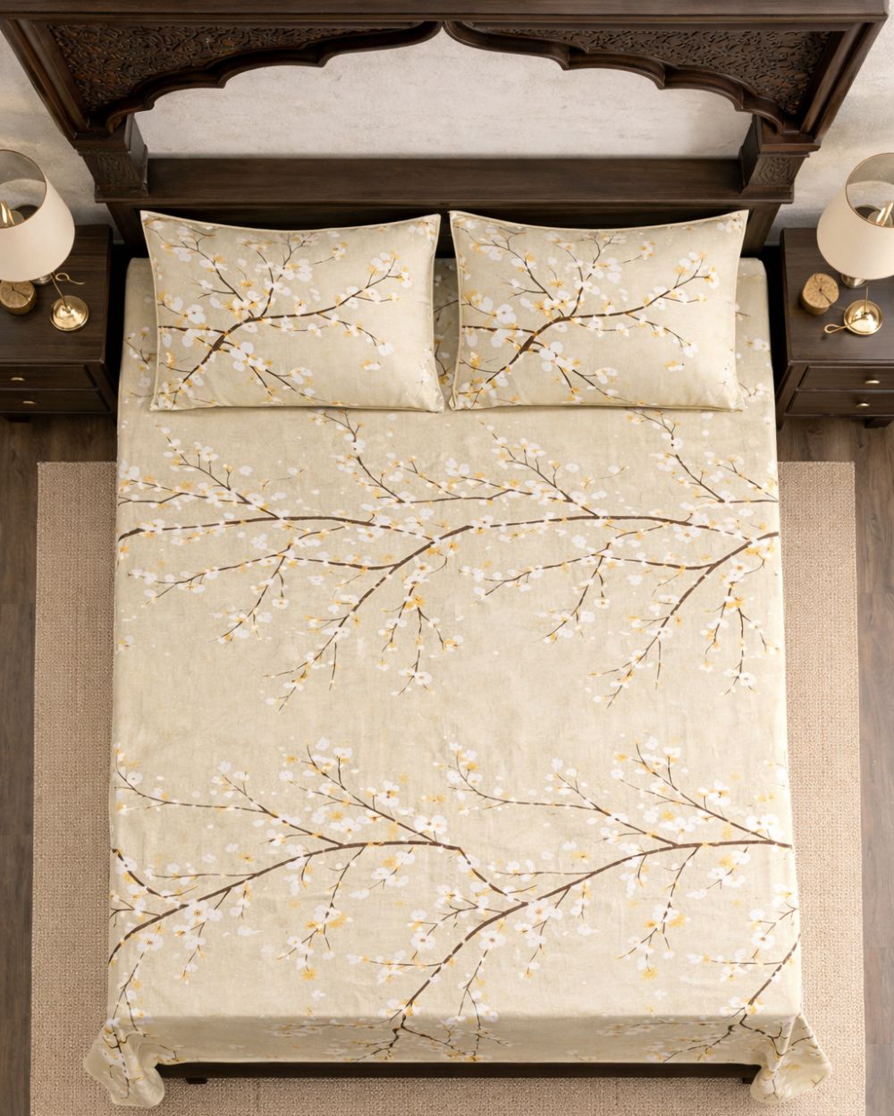 SATAN| Premium Sateen Cotton King Sheet Set (7.5 x 9 ft) |Beige