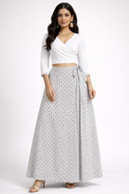 Ladies Cotton Printed Wrapper Skirt| White