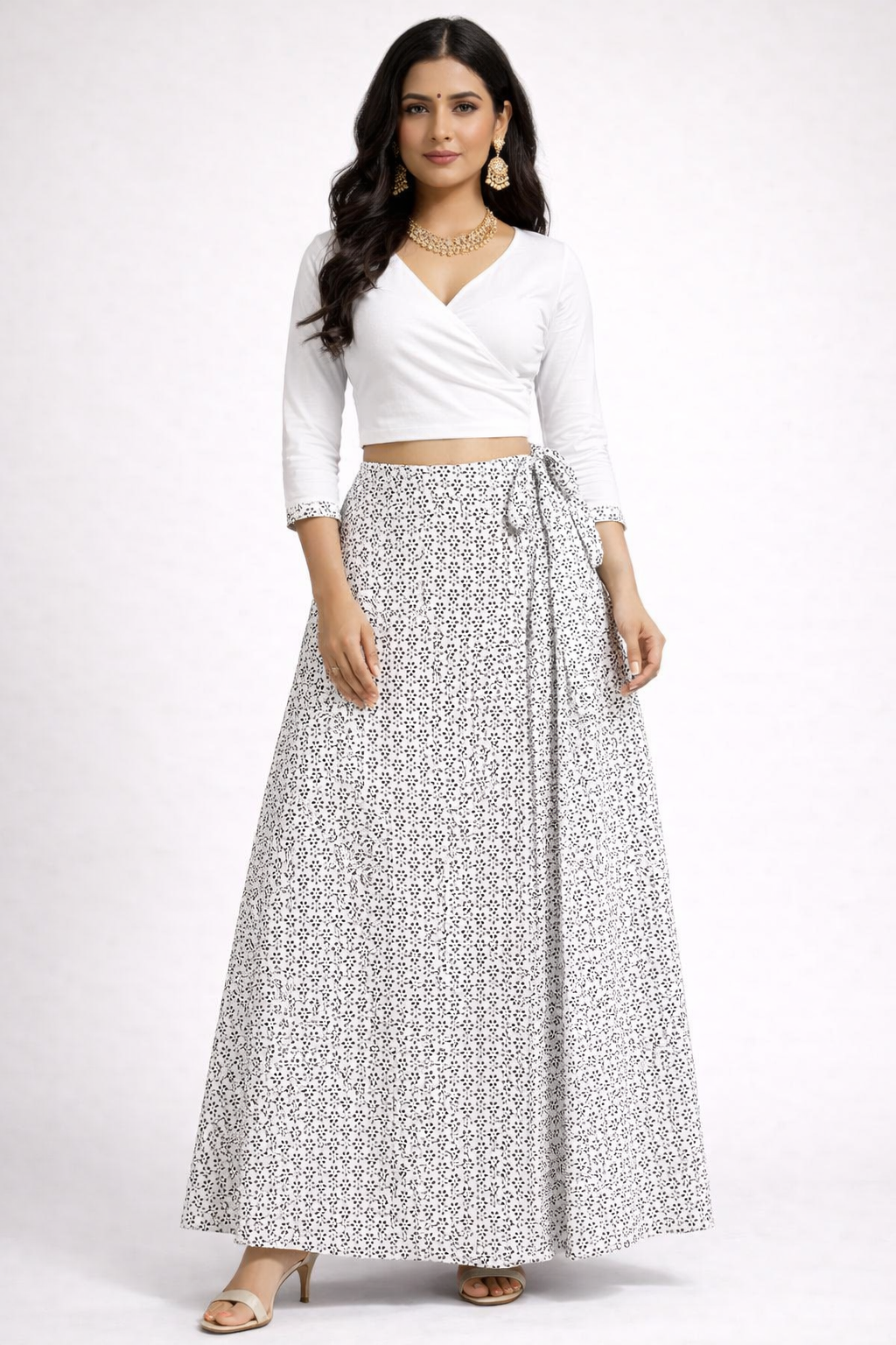 Ladies Cotton Printed Wrapper Skirt| White