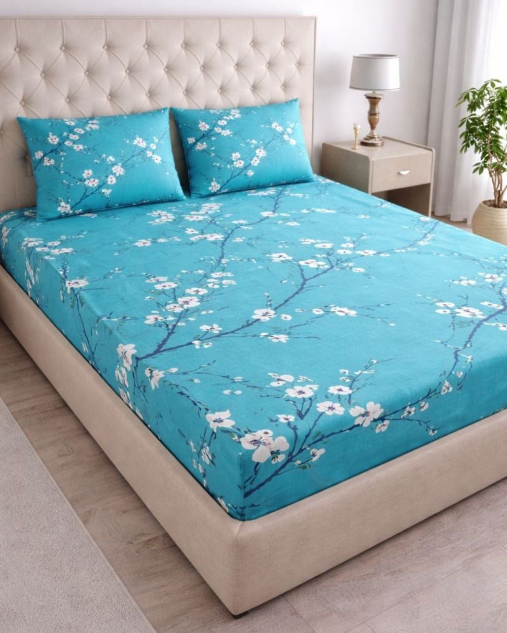 Priya| Budget Cotton Queen Sheet Set (6ft x 7ft)|Blue